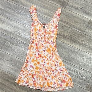 wild fable Peach & Pink Floral Ruffled Mini Dress